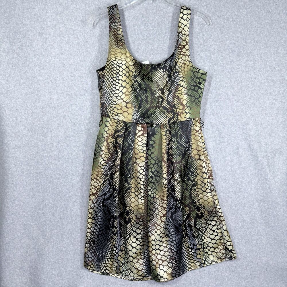 Cato Snake Skin Dress Womens Sz Med Brown Green With Belt Stretch - Picture 2 of 13